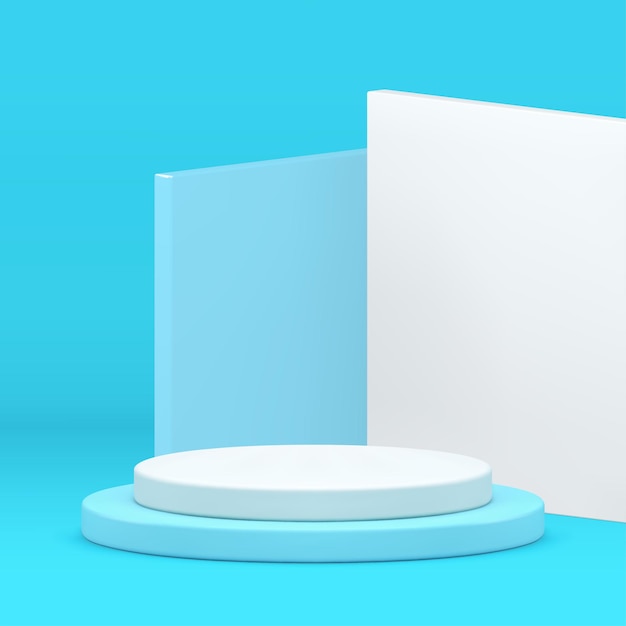 3d cylinder podium pedestal light blue display for product show realistic vector illustration