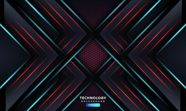 3d dark hexagon with red line light in vector background