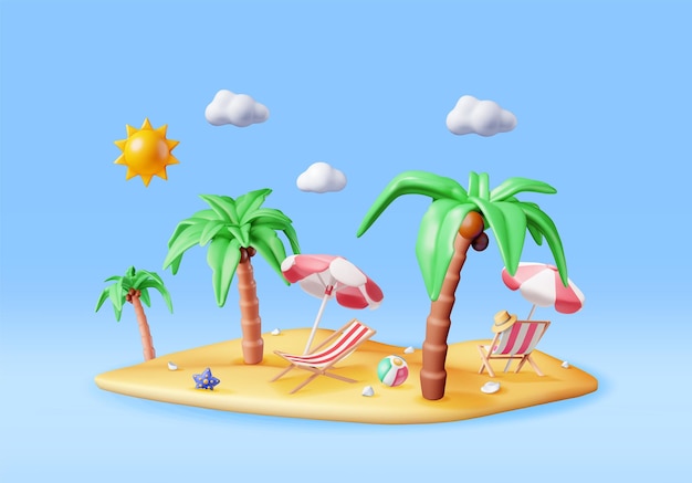 3D Deck Chair Swim Ball Starfish en Palmboom