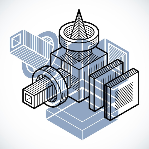 3D 디자인, 추상적인 벡터 차원 큐브 모양입니다.