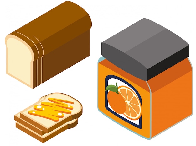 パンとオレンジ色のジャムの3Dデザイン