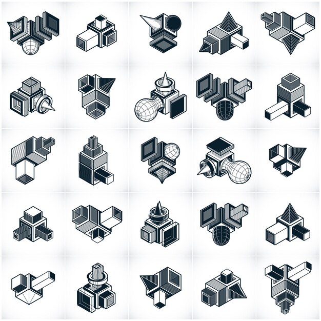 3D 디자인, 추상적인 벡터 모양의 집합입니다.
