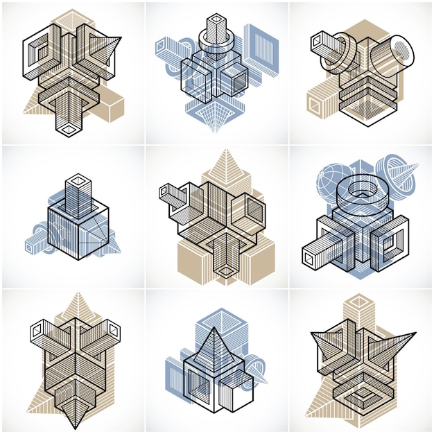 3d designs, set of abstract vector shapes.