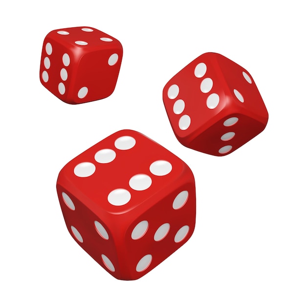 3d Dice. Realistic red craps. Casino and betting background. Vector illustration isolated on white