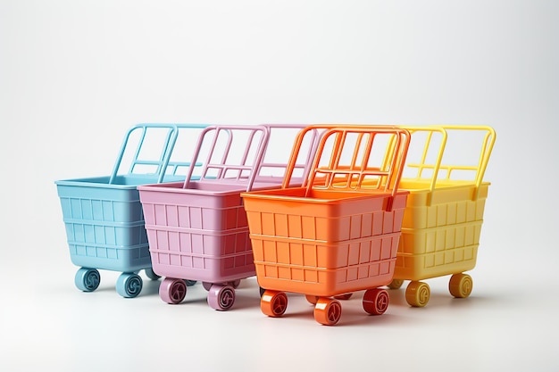 Вектор 3d различный красочный набор корзин для покупок пластицин карикатурный стиль векторная иллюстрация корзин