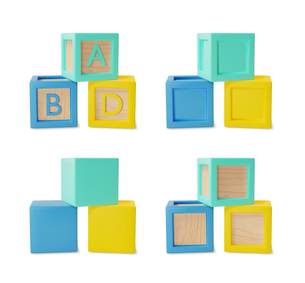 Различные типы 3d ABC Block Set Вектор стиля мультфильмов