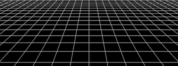 3d digital black and white one point perspective grid wireframe