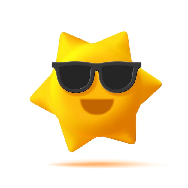 3d digital icon of a smiling sun in sunglasses isolated