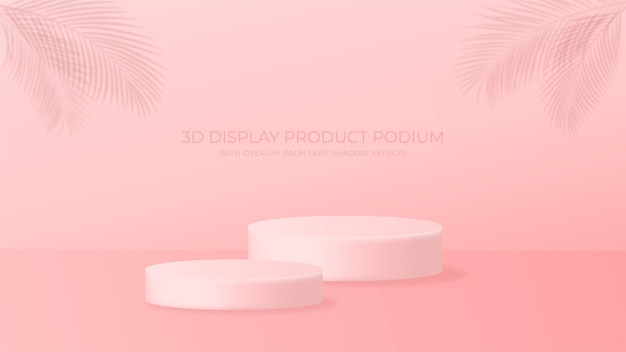 3D Display Product Podium Platform Decorated With Overlay Palm Leaf Shadow Effects Suitable for Display Promotion Product Fashion Cosmetic Beauty Women etc