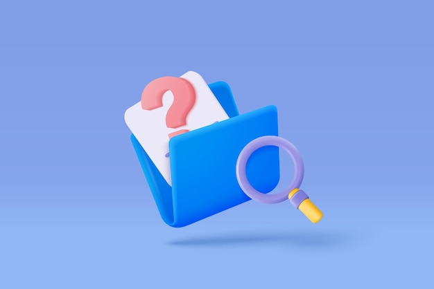 3d document list with question mark icon paper document sheet missing with speech bubble question sign or ask faq and qa answer solution concept 3d document form icon vector render illustration