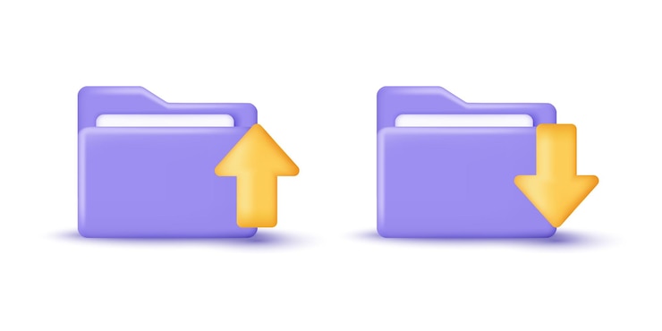 वेक्टर 3d document upload and download icon data upload and download arrow symbols cloud and storage backup 3d object on isolated vector render background
