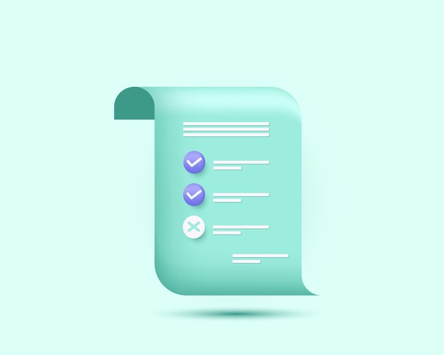 3d document vector icoon contract checklist op groene achtergrond