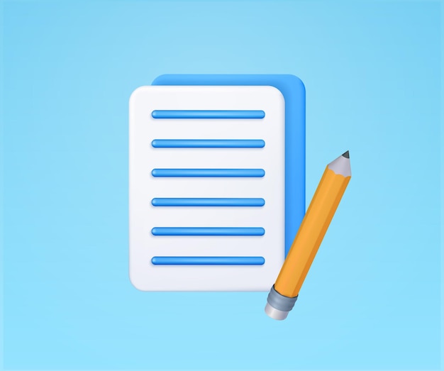3d documents letters notes or contracts with pencil isolated on background design concept for le