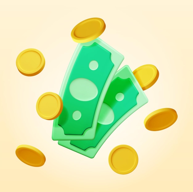 Vector 3d dollar banknote and gold coin icon