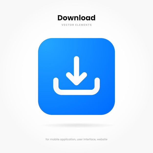 Vector 3d download button icon. upload icon. down arrow bottom side symbol. click here button for ui ux