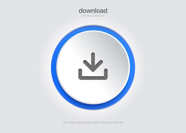 Vector 3d download icon button. upload icon. down arrow bottom side symbol. save cloud icon push button.