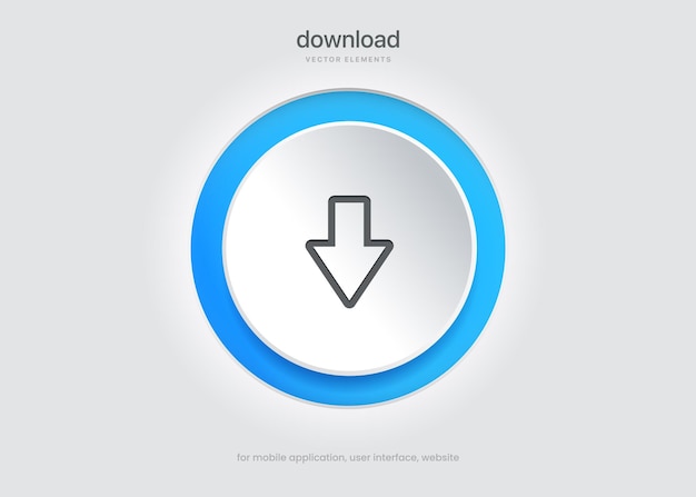 3D download icoon knop. Upload icoon. Pijl omlaag onderkant symbool. Opslaan wolk pictogram drukknop.