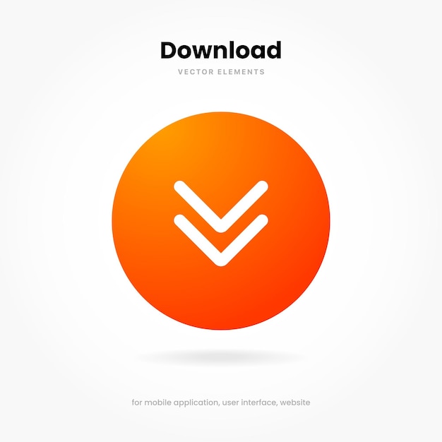 3D download knoppictogram. Upload icoon. Pijl omlaag onderkant symbool. Klik hier knop voor UI UX