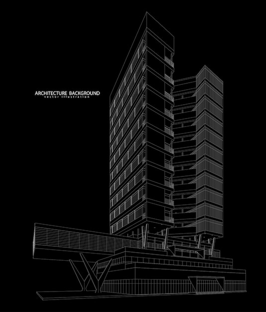 3d draadframe van de bouw. schetsontwerp. Vector