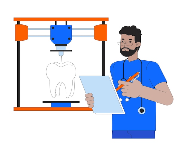 Vector 3d-druk van menselijke tandlijn cartoon vlakke illustratie