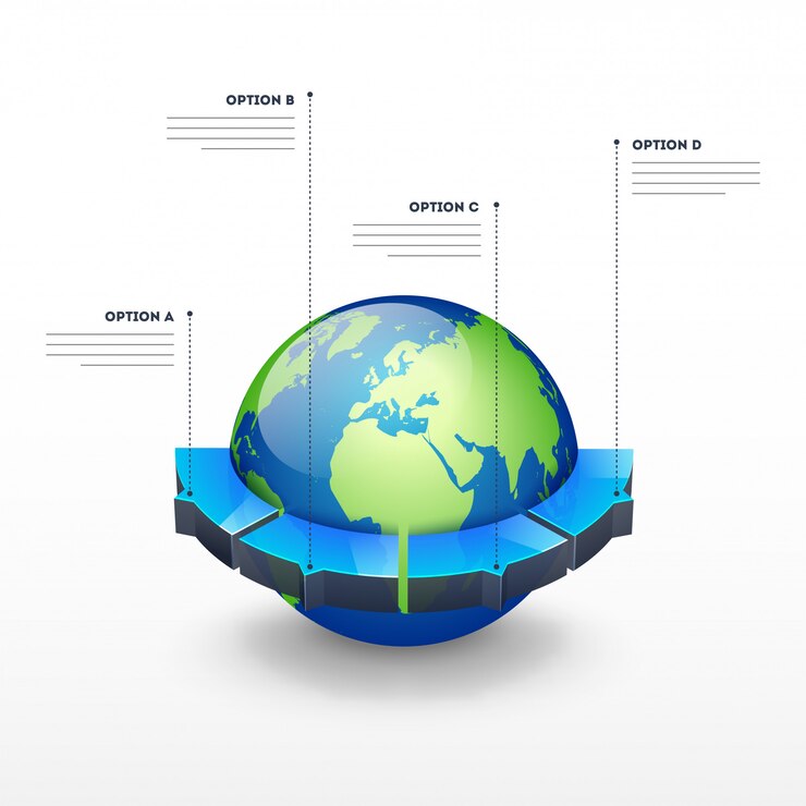 Vector 3d earth globe with four option part for business infographic template