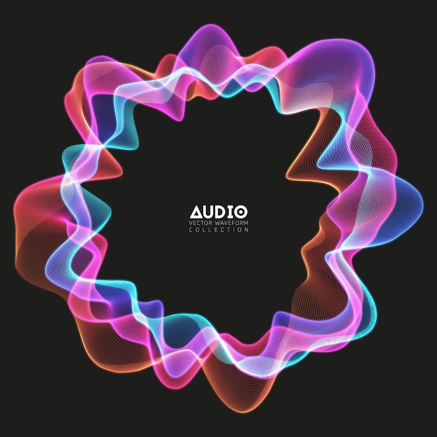 Vector 3d echo audio circular wavefrom spectrum.