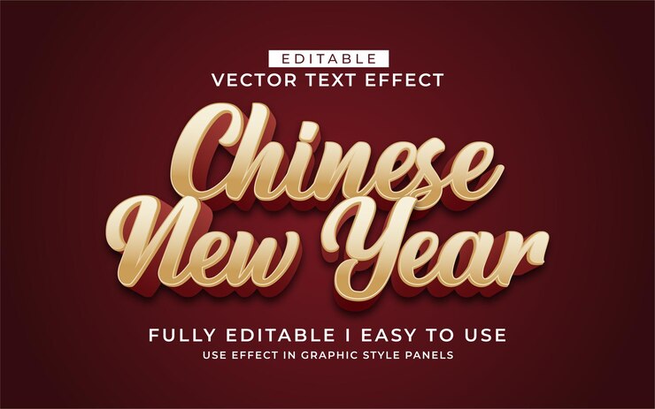 Vector 3d 편집 가능한 중국 신년 텍스트 효과 타이포그래피 스타일 템플릿