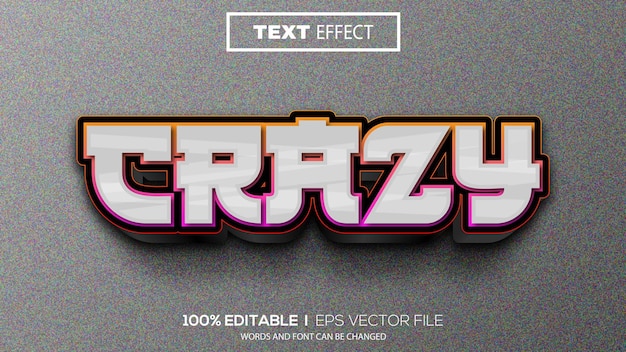 3d editable text effect crazy theme premium vector