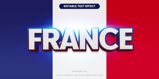 3D Editable Text Effect France flag Style vector