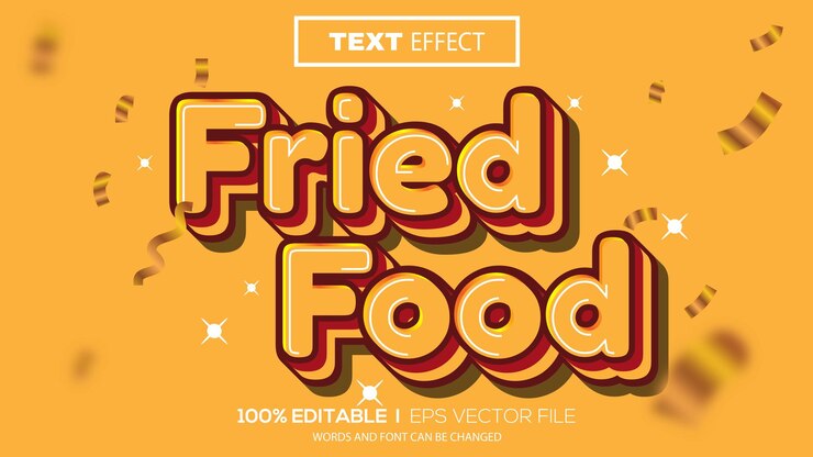 Vector 3d 편집 가능한 텍스트 효과 튀긴 음식 테마 프리미엄 벡터