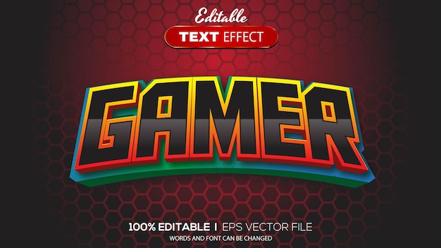 Vector 3d editable text effect gamer theme