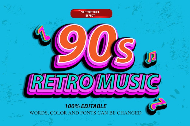 ベクトル 3d編集可能なテキストレトロスタイルの音楽効果80年代の音楽イベント古い曲の思い出90年代の曲ベクトル
