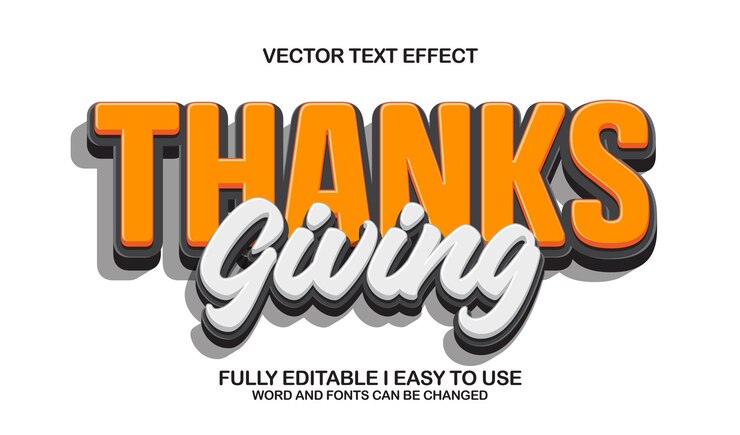 Vector 3d editable thaksgiving text effect title graphic style template