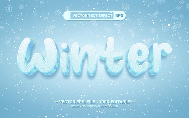3d editable winter cold snow elegant style vector text effect