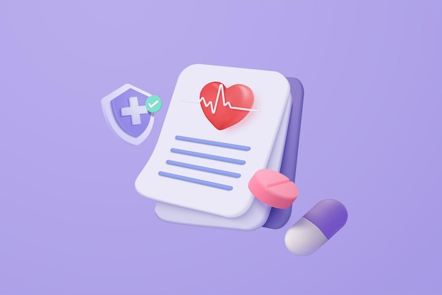 3D-EHBO-geneeskunde met checklist voor gezondheid farmaceutische Cartoon minimaal van eerste hulp en gezondheidszorg Medisch symbool van noodhulp 3D-apotheek drug pictogram vector render illustratie