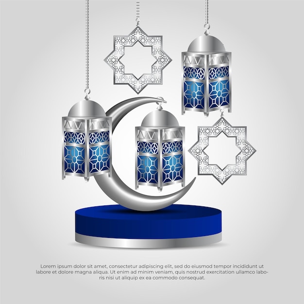 3d Eid al adha mubarak beautiful islamic lamp moon and mandala vector design