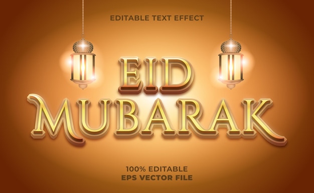 Vector 3d eid mubarak teksteffectsjabloon met gouden kleur