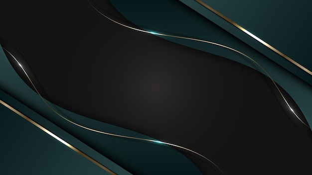 Vector 3d elegant abstract background green stripes wave shape with golden curve lines