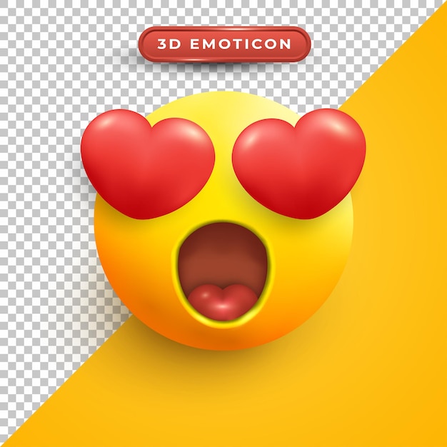 3D-emoji met geschokte uitdrukking en liefdesogen