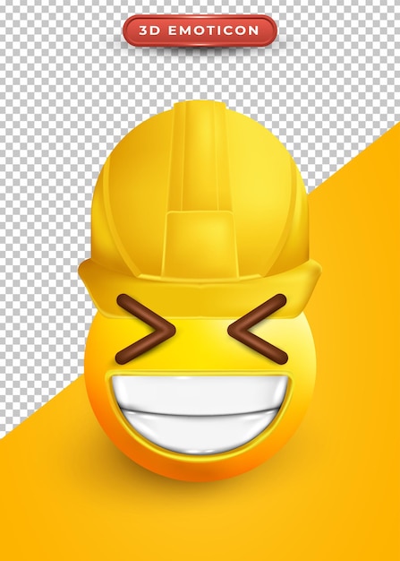 Vector 3d emoji smiling and contractor hat