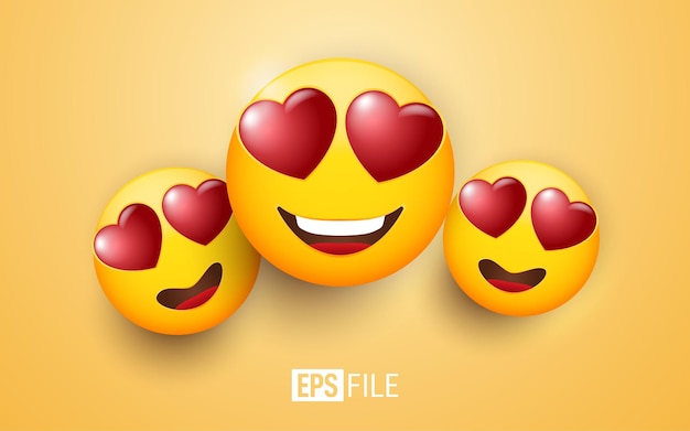 3d emoji smiling face with heart eyes on yellow
