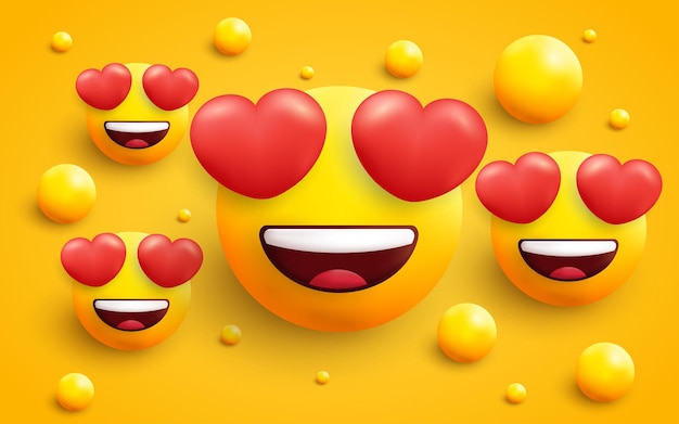 Vector 3d emoji smiling face with heart eyes