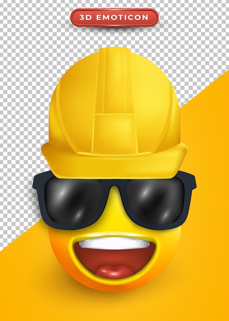 3d emoji со счастливым лицом и шляпой подрядчика