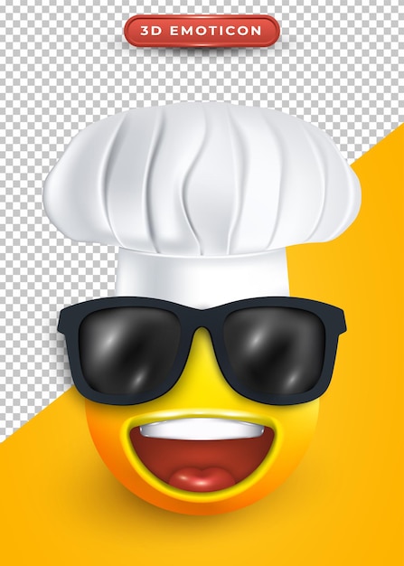 3d emoji со счастливым лицом в очках и шляпе шеф-повара