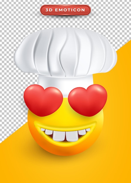 Vector 3d emoji with love eyes and chef hat