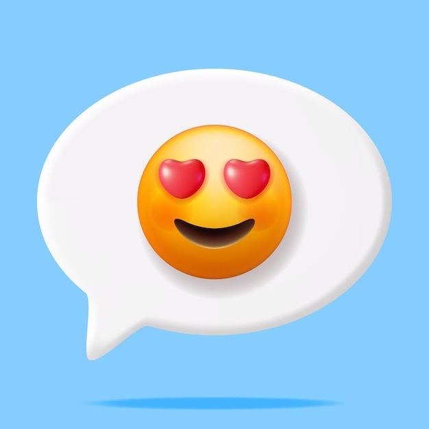 Vector 3d emoticon with heart shaped eyes speech bubble