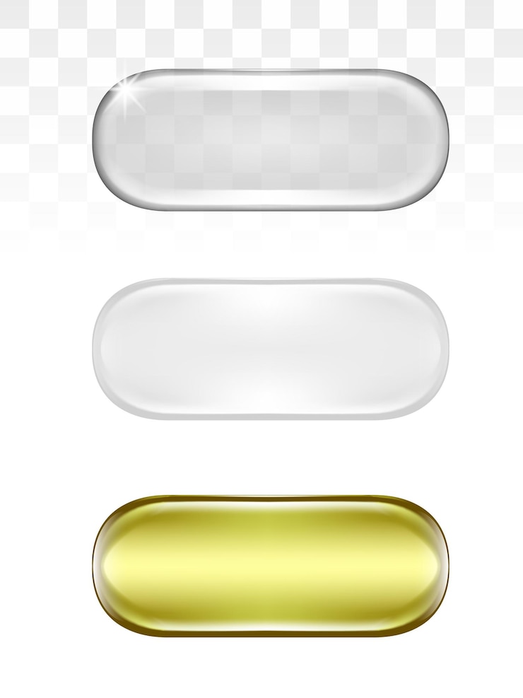 Vector 3d empty glass plastic and golden capsule