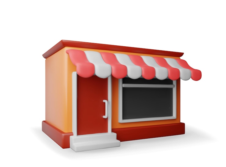 Vector 3d empty store front shop with window and door