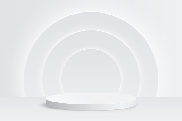 3d empty studio wall room with cylinder pedestal podium and lighting minimal backdrop display pedes