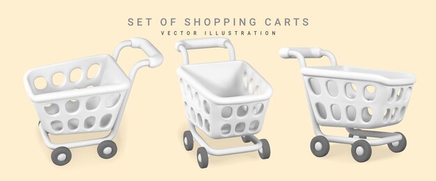 3d carrelli della spesa bianchi vuoti su sfondo chiaro concetto di shopping illustrazione vettoriale